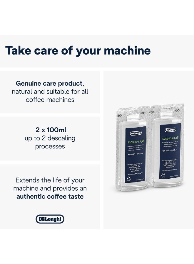 De'Longhi EcoDecalk Descaler, 2 x 100ml - Eco-Friendly Limescale Remover for Coffee Makers, Natural Lactic Acid, Extends Machine Life, Maintains Coffee Flavor, More Effective than Citric Acid DLSC200 - Image 2